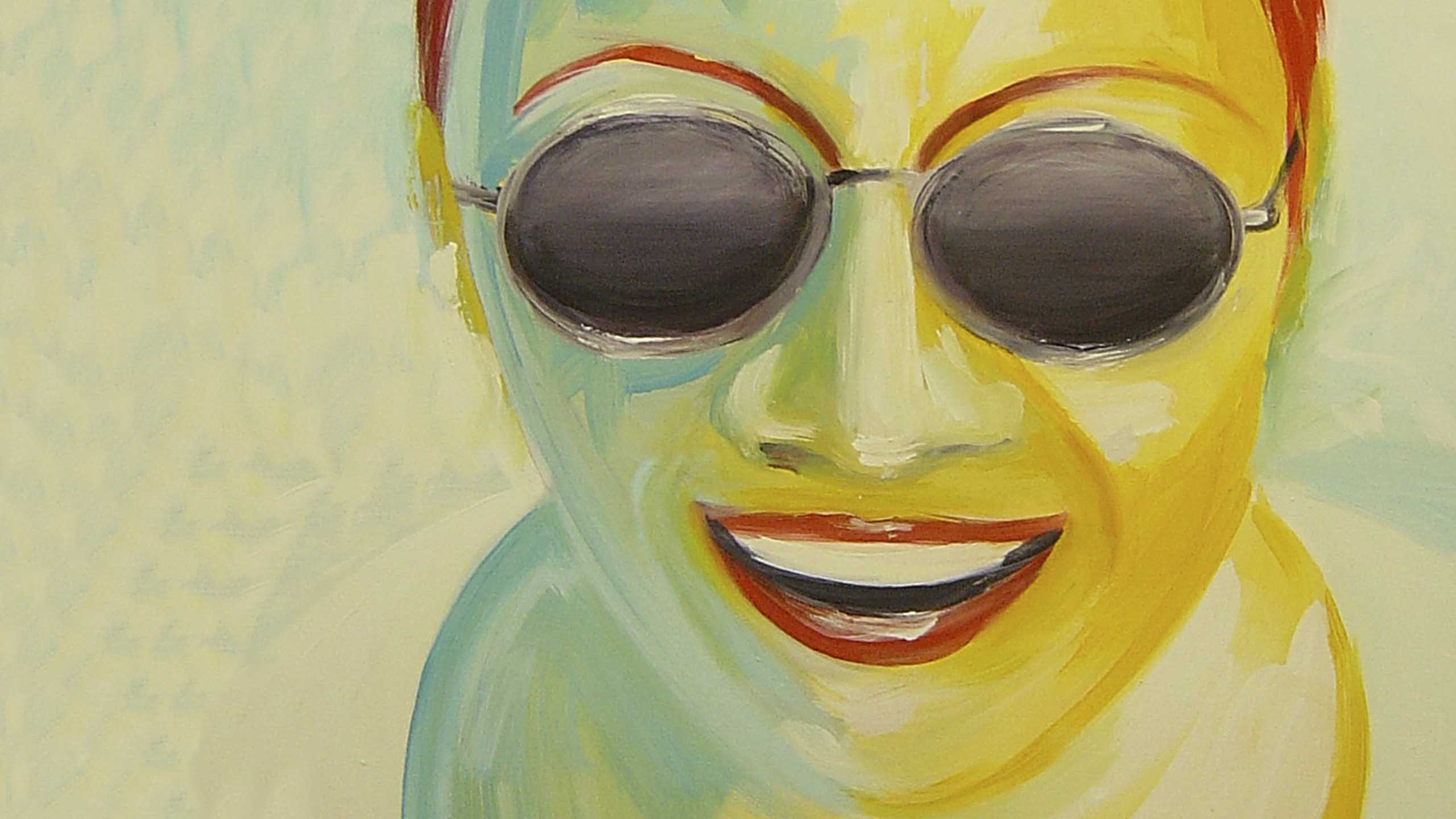Gemaltes Selbstporträt von Jutta Mohr mit Sonnenbrille